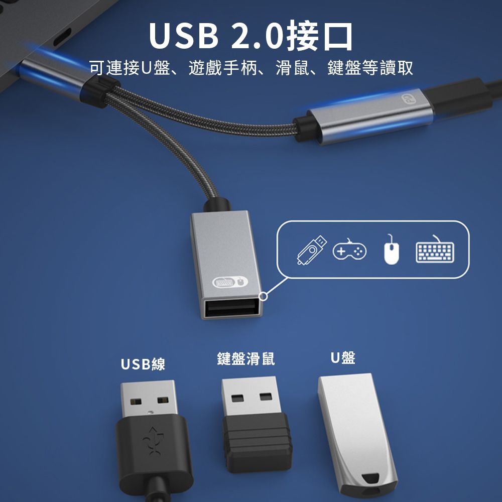 YUNMI Type-C OTG轉接頭 轉接器 Type-C轉PD60W快充+USB2.0介面 適用於Apple iPhone iPad-灰色