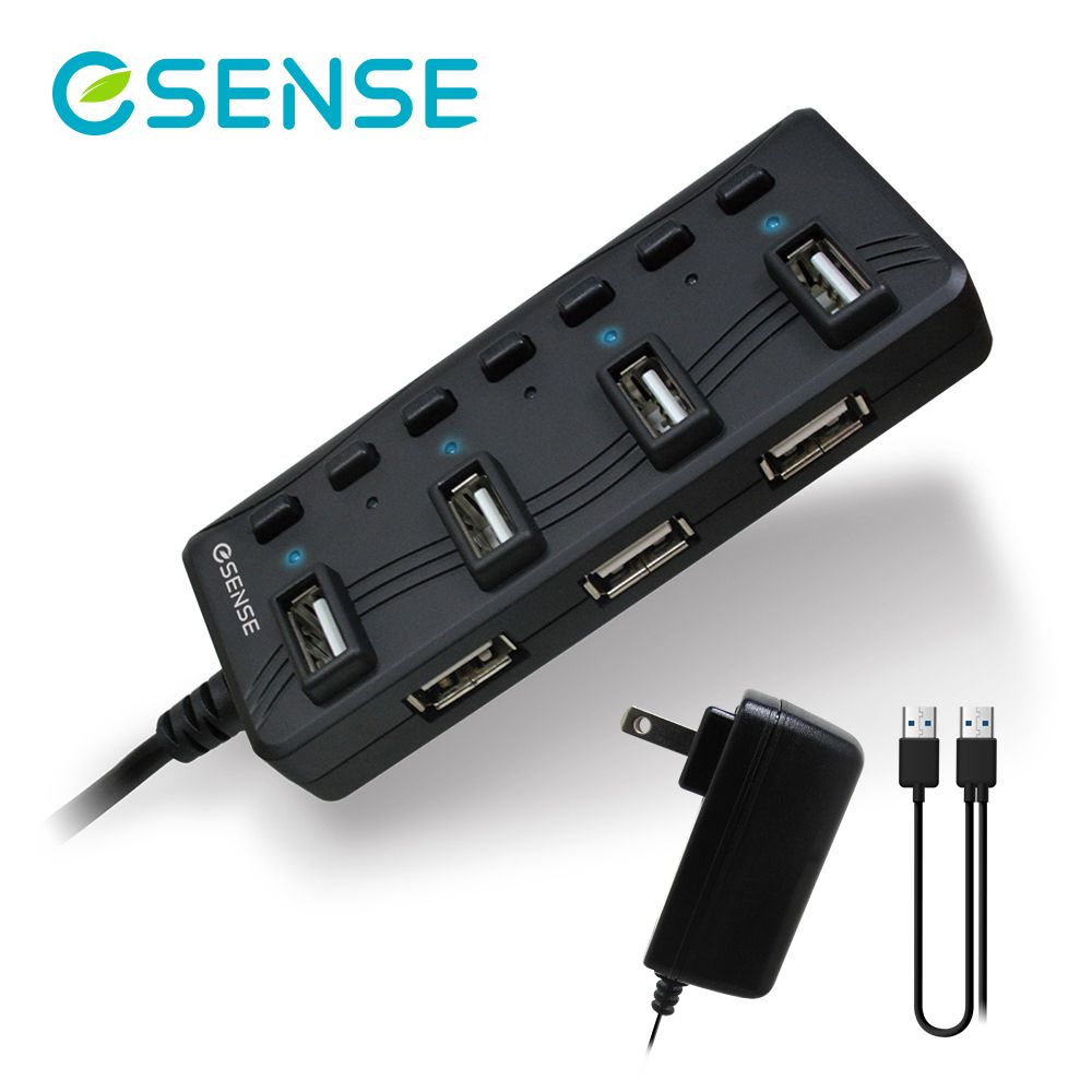 Esense 逸盛  附2安培變壓器 (國際電壓: 100V~240V)  擴充戰士升級版7-Port  USB2.0 HUB-2A