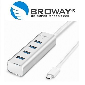 BROWAY BW-H4072C USB 3.1 Type-C 轉 USB3.0 4埠 集線器 鋁合金 時尚銀