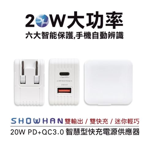 ★台灣製造 品質保證★SHOWHAN 20W PD+QC3.0 折疊 雙輸出 智慧型快充電源供應器