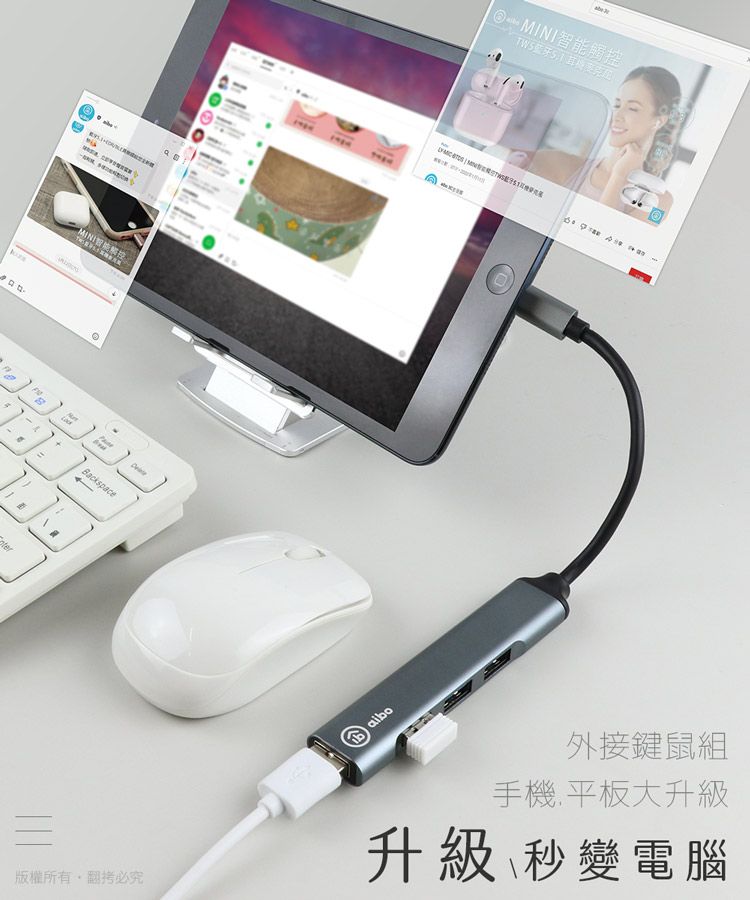 aibo  Type-C 3.1 鋁合金 4埠USB3.0 HUB(附USB轉接頭)