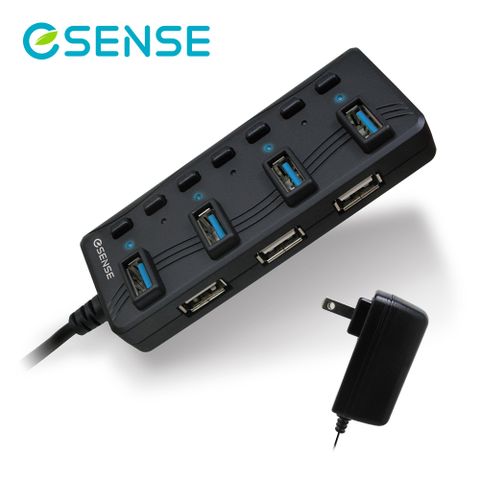 ★內附2安培變壓器 (國際電壓 : 100V~240V)★Esense 擴充專家7-Port Hub USB3.0版-2A