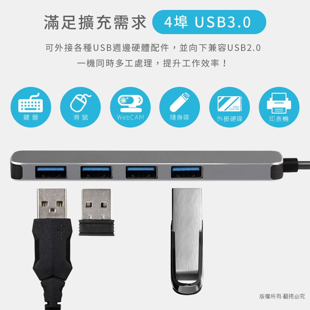 aibo (買1送1)T6X Type-C 鋁合金 4埠USB3.0 HUB集線器