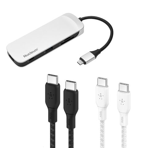 Kingston 金士頓 Nucleum USB-C 集線器+Belkin Braided USB-C 2.0 100W 傳輸線2M