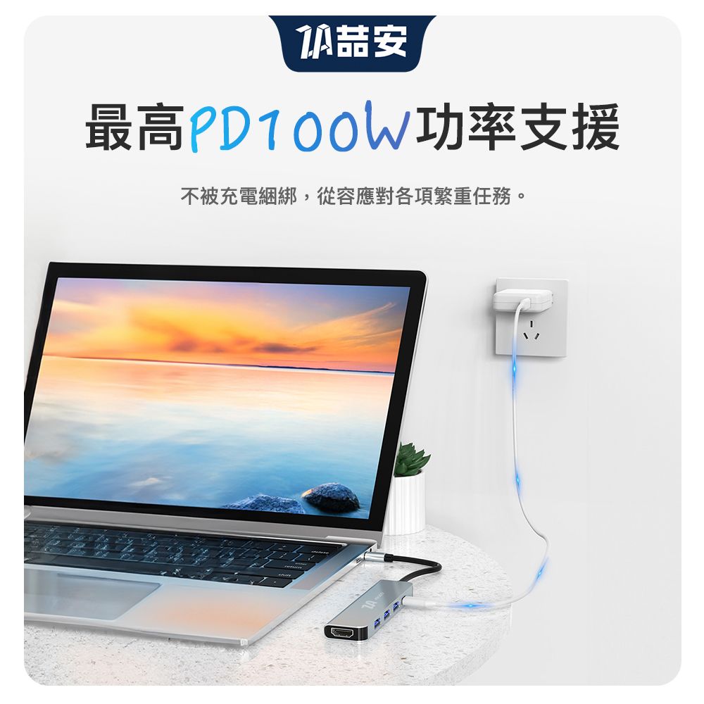 ZA 喆安 5合1 Type-C HUB轉接集線器 支援Type-C to HDMI投影/PD快充/3.2傳輸 適用iPhone16/MacBook/iPad/筆電