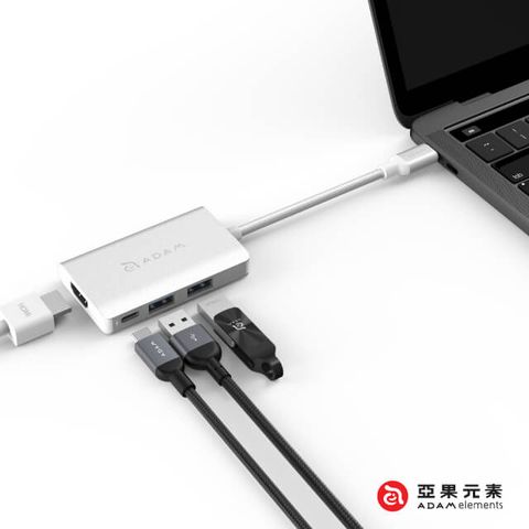 ★HUB 經典輕巧款【亞果元素】CASA Hub A01m USB 3.1 Type-C 四合一多功能集線器 - 銀