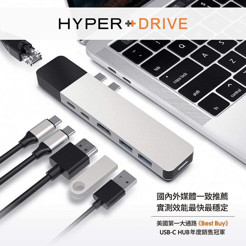 HYPER DRIVEtabWcaps lockA國內外媒體一致推薦實測效能最快最穩定美國第一大通路《Best Buy》USB-C HUB年度銷售冠軍shiftfncontrol