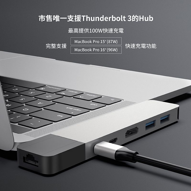ߤ@䴩Thunderbolt 3Hub̰100WֳtRqMacBook Pro 15(87W)䴩ֳtRq\MacBook Pro 16" (96W)