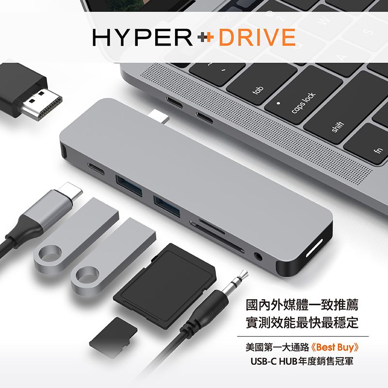 HYPER DRIVE國內外媒體一致推薦實測效能最快最穩定美國第一大通路《Best Buy》USB-C HUB年度銷售冠軍tabcaps lockshiftfnM