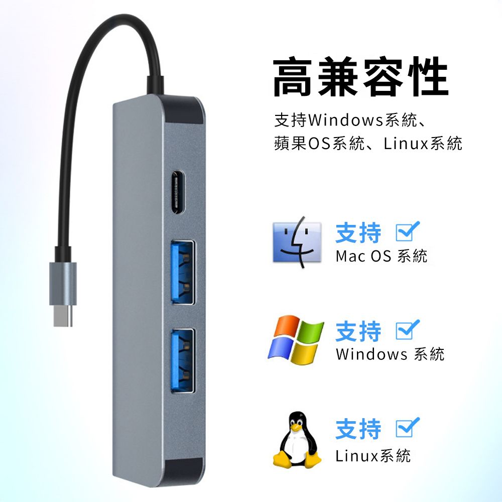 YUNMI Type-C轉HDMI 多功能轉接頭 四合一擴展塢 HUB轉接器 HDMI集線器 蘋果筆電轉接頭 分線器-灰色