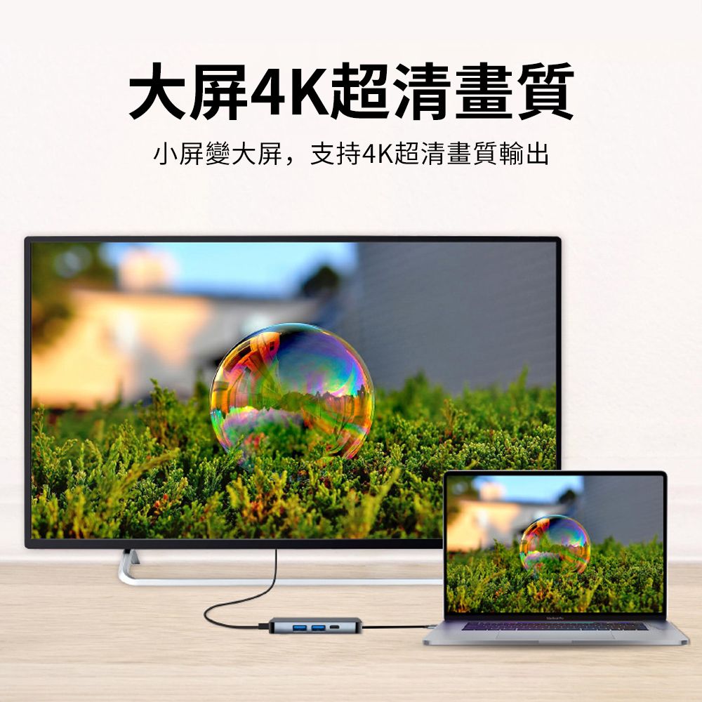 YUNMI Type-C轉HDMI 多功能轉接頭 四合一擴展塢 HUB轉接器 HDMI集線器 蘋果筆電轉接頭 分線器-灰色