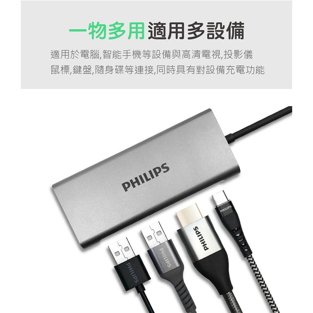 PHILIPS 飛利浦 高質感高速傳輸HUB  DLK5524C Type-C 4port 多功能集線器