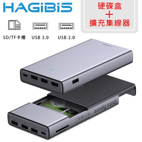 Type-C+USB雙接頭通用HAGiBiS海備思 二合一Type-C鋁合金硬碟盒/USB/SD卡擴充器