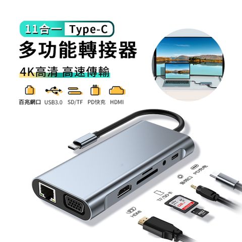 ANTIAN Type-C 11合1多功能HUB轉接器 HDMI USB3.0集線器 網路線/音頻轉接頭 支援PD快充【智能辦公 即插即用 散熱不發燙】