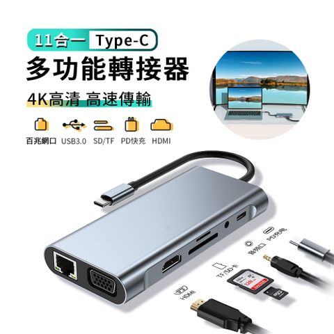 ANTIAN Type-C 11合1多功能HUB轉接器 HDMI USB3.0集線器 網路線/音頻轉接頭 支援PD快充