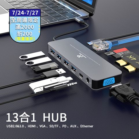 PowerRider HB-P13 十三合一PD充電傳輸集線器 鈦金灰
