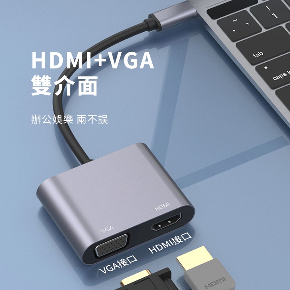 ANTIAN Type-C轉HDMI/VGA視頻轉換器 4K高清轉接器 擴展塢 HUB集線器 手機/平板電腦/筆電轉接頭