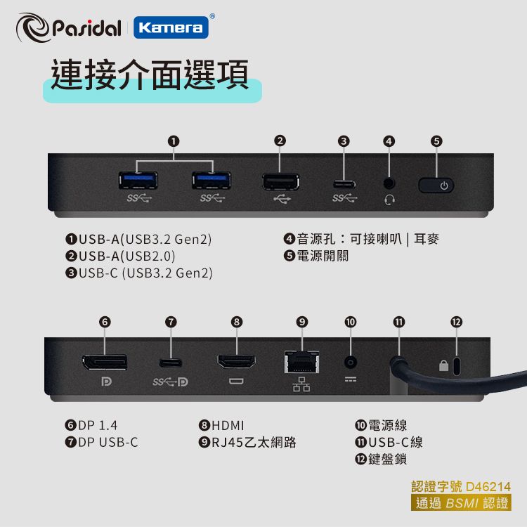 Pasidal  100W PD快充USB-C 10G Gen2 RJ45乙太網路 Docking Station 第二代擴充平台 擴充埠