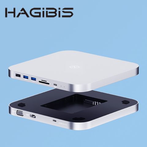 HAGiBiS鋁合金Type-C擴充器HDMI(4K)+VGA(1080P)+USB3.0*2+USB2.0*1+TF/SD讀卡+SATA（2.5英吋）硬盤盒(MC25H)