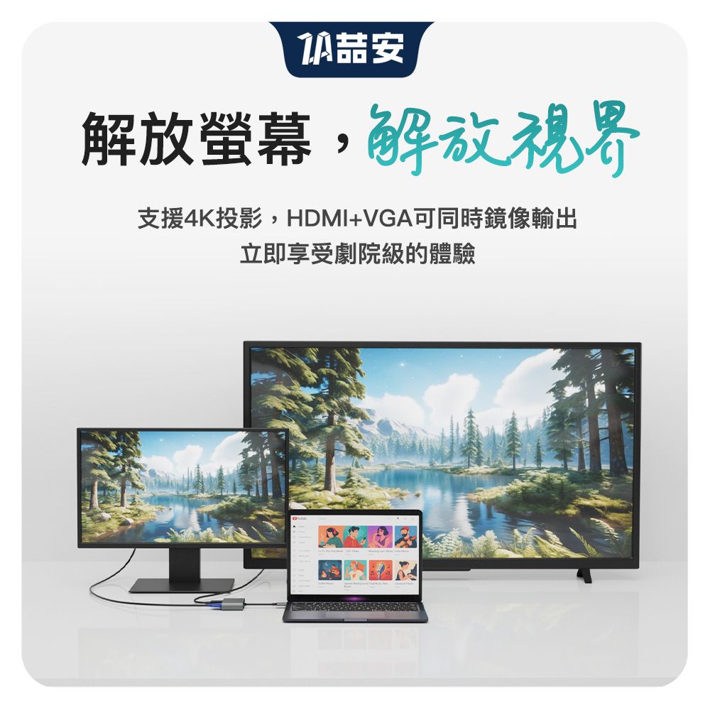 解放螢幕,解放視界支援4K投影,HDMI+VGA可同時鏡像輸出立即享受劇院級的體驗