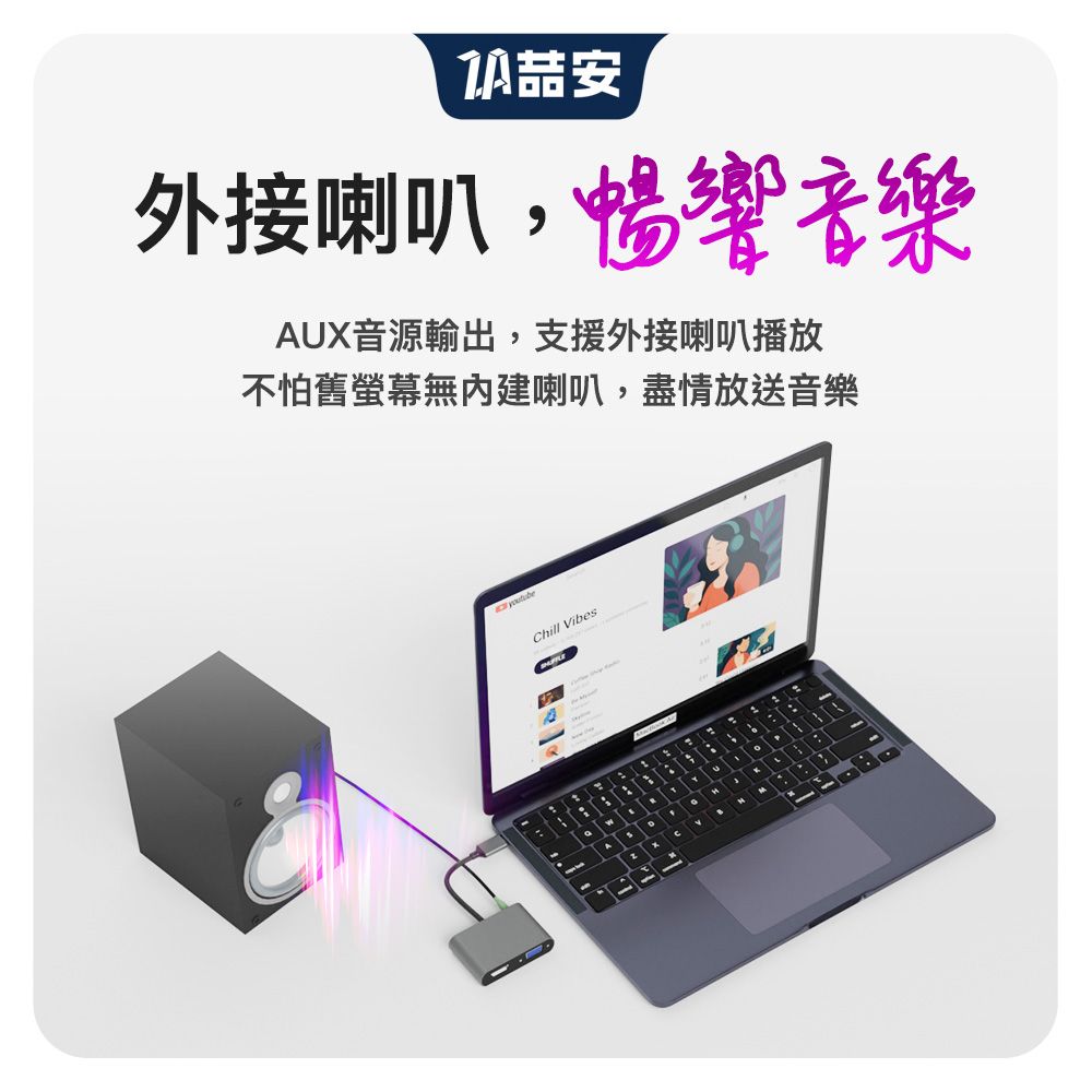 ZA 喆安 5合1 Type-C HUB轉接集線器 支援Type-C to HDMI/VGA螢幕投影/AUX 3.5mm音源耳機喇叭/PD充電/USB3.2傳輸