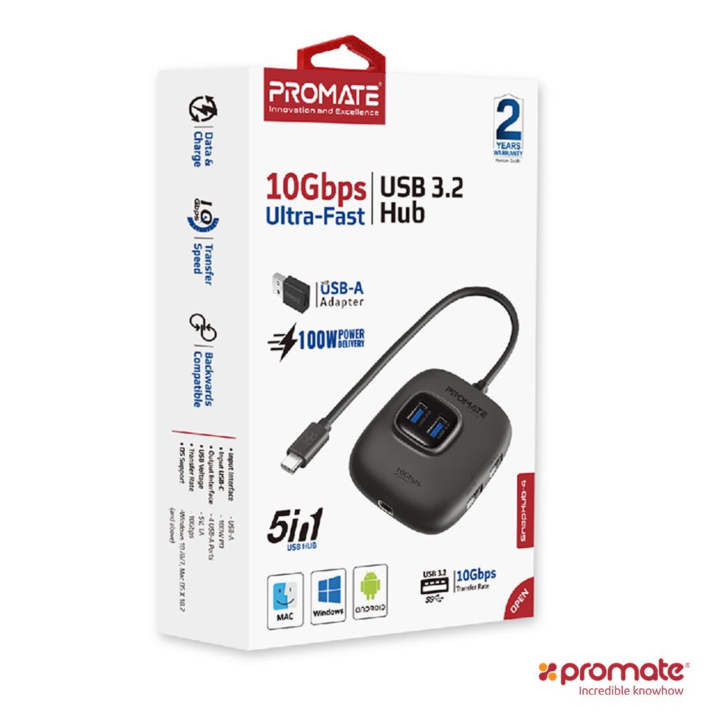 Promate  5合1 USB 3.0 (4埠) Hub 高速集線器(SnapHub-4)