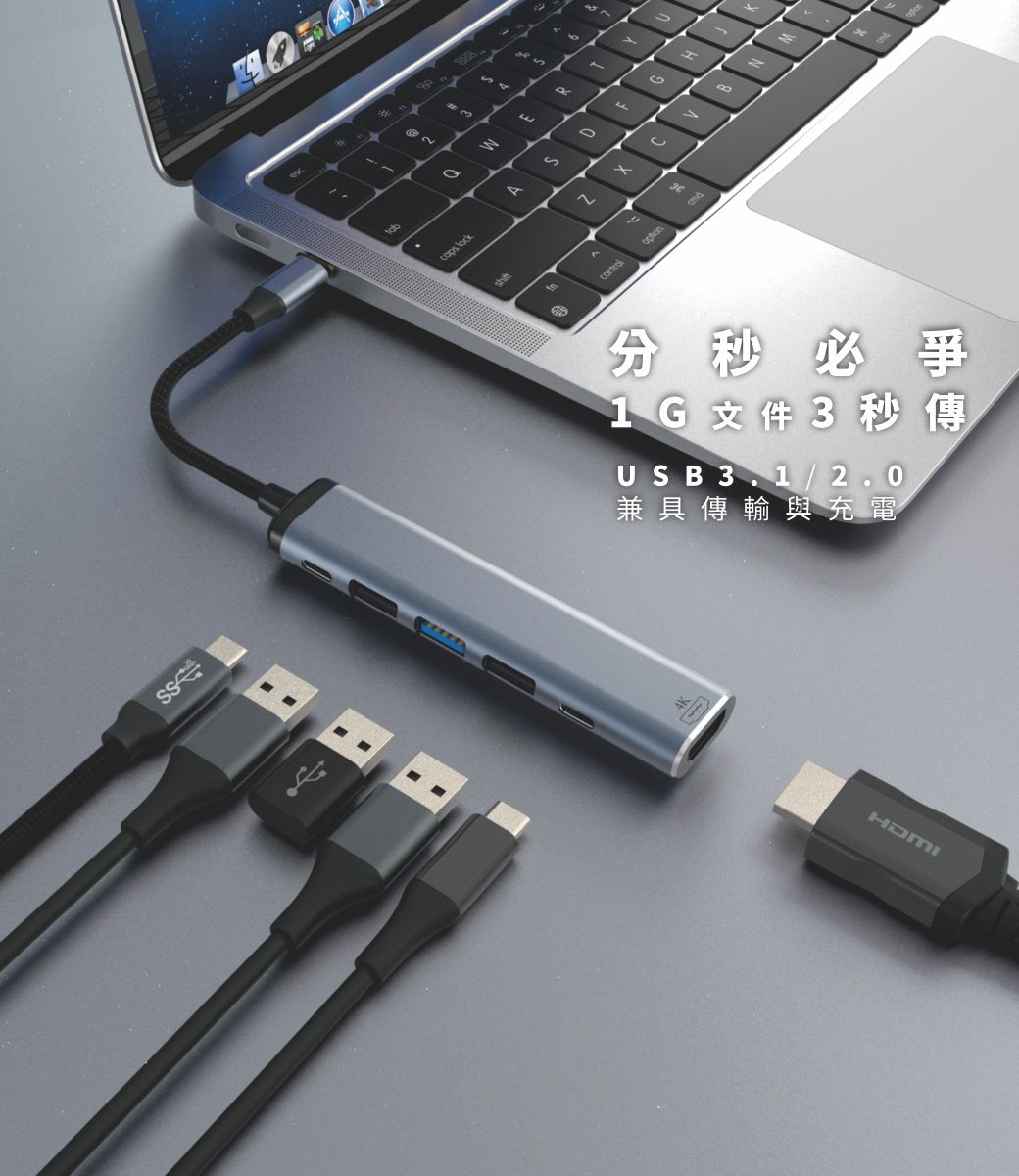 3EAcops lockN分秒必爭1G 文件3 秒傳USB3.1/2.0兼具傳輸與充電HDMI