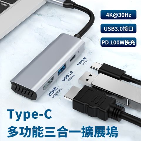 Sily Type-C多功能三合一散熱擴展塢 USB-C轉HDMI集線器 PD快充網卡轉接器 HUB轉接器 MacBook轉接頭 新年禮物