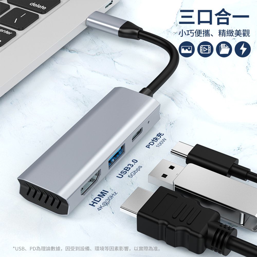 Sily Type-C多功能三合一散熱擴展塢 USB-C轉HDMI集線器 PD快充網卡轉接器 HUB轉接器 MacBook轉接頭 新年禮物