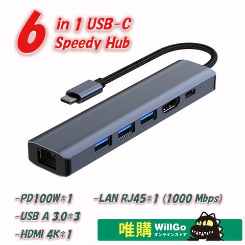 WillGo 競速版 6 in 1 USB C 多機能集線器