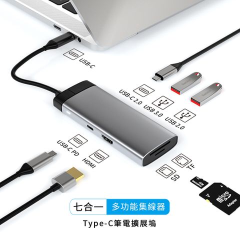 Sily Type-C HUB 七合一多功能擴展塢 PD充電 USB-C轉換器 HDMI轉接器 USB3.0集線器