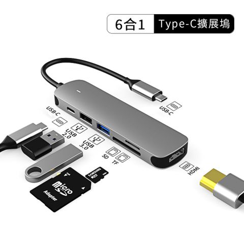 Type-C 六合一擴展塢 PD3.0充電 HUB轉換器 HDMI轉接器 USB2.0 USB3.0集線器