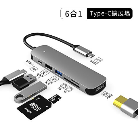 Sily Type-C 六合一擴展塢 PD3.0充電 HUB轉換器 HDMI轉接器 USB2.0 USB3.0集線器