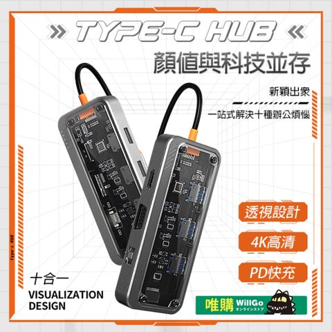 ~獨創透明機身時尚前衛設計大膽理性~【進階版】WillGo 10 in 1 USB C 多機能集線器