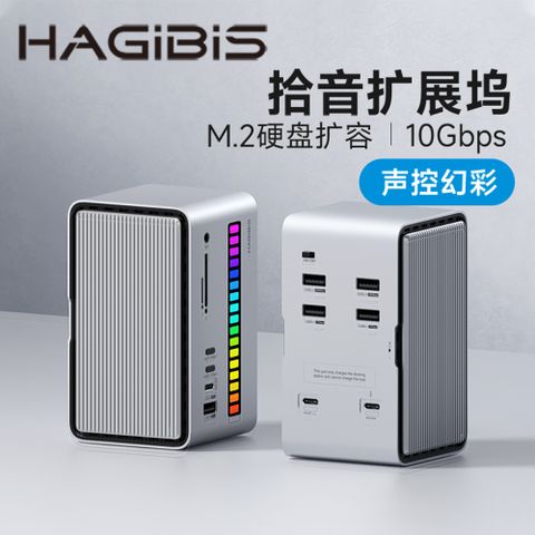 HAGiBiS桌面式Type-C多功能節奏燈擴充器11合1(U100Lite)