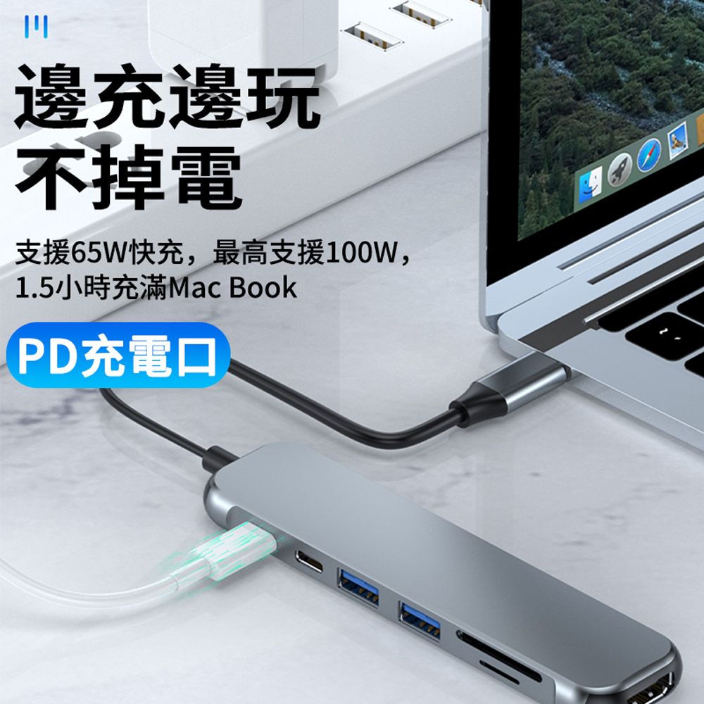  BASEE Type-C 七合一多功能HUB轉接器 傳輸擴充筆電集線器 HDMI轉換器 USB3.0轉接頭