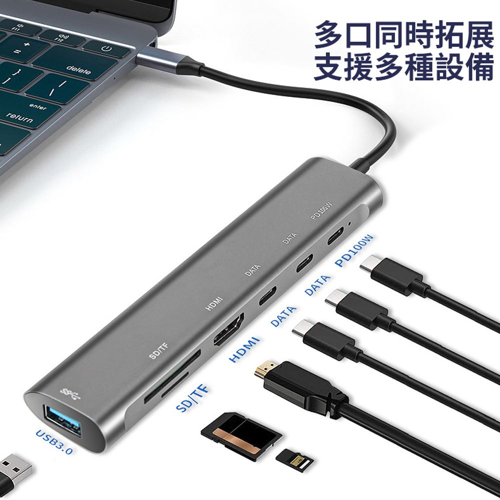  BASEE Type-C 七合一多功能擴充HUB集線器 筆電傳輸轉接器 HDMI轉換器 USB3.0轉接頭