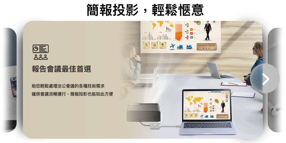 簡報投影,輕鬆愜意報告會議最佳首選助您輕鬆處理洽公會議的各種技術需求確保會議流暢運行,簡報投影也能如此方便