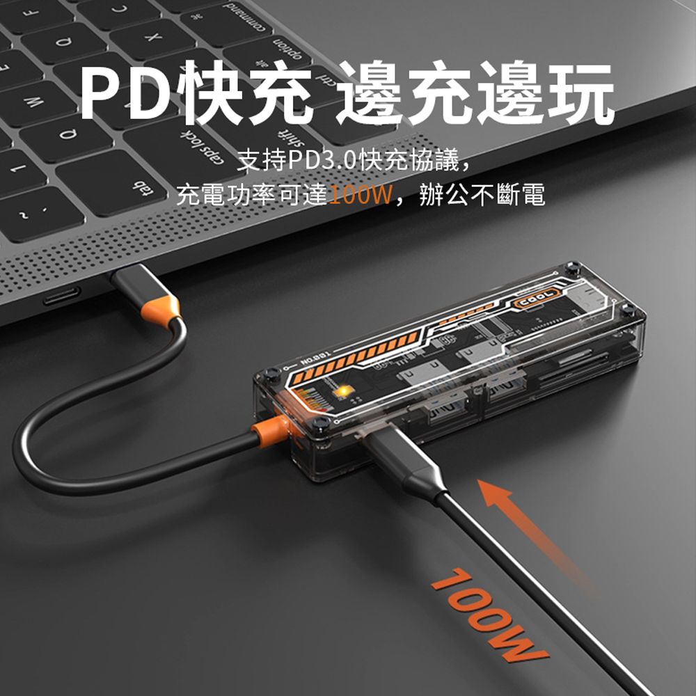 HADER Type-C 六合一 多功能透明HUB筆電轉接器 HDMI集線器 USB3.0 mac轉接頭