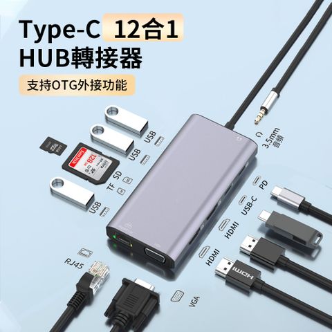 HADER 12合1 Type-C 多功能HUB筆電轉接器 HDMI USB3.0 RJ45集線器 Mac轉接頭