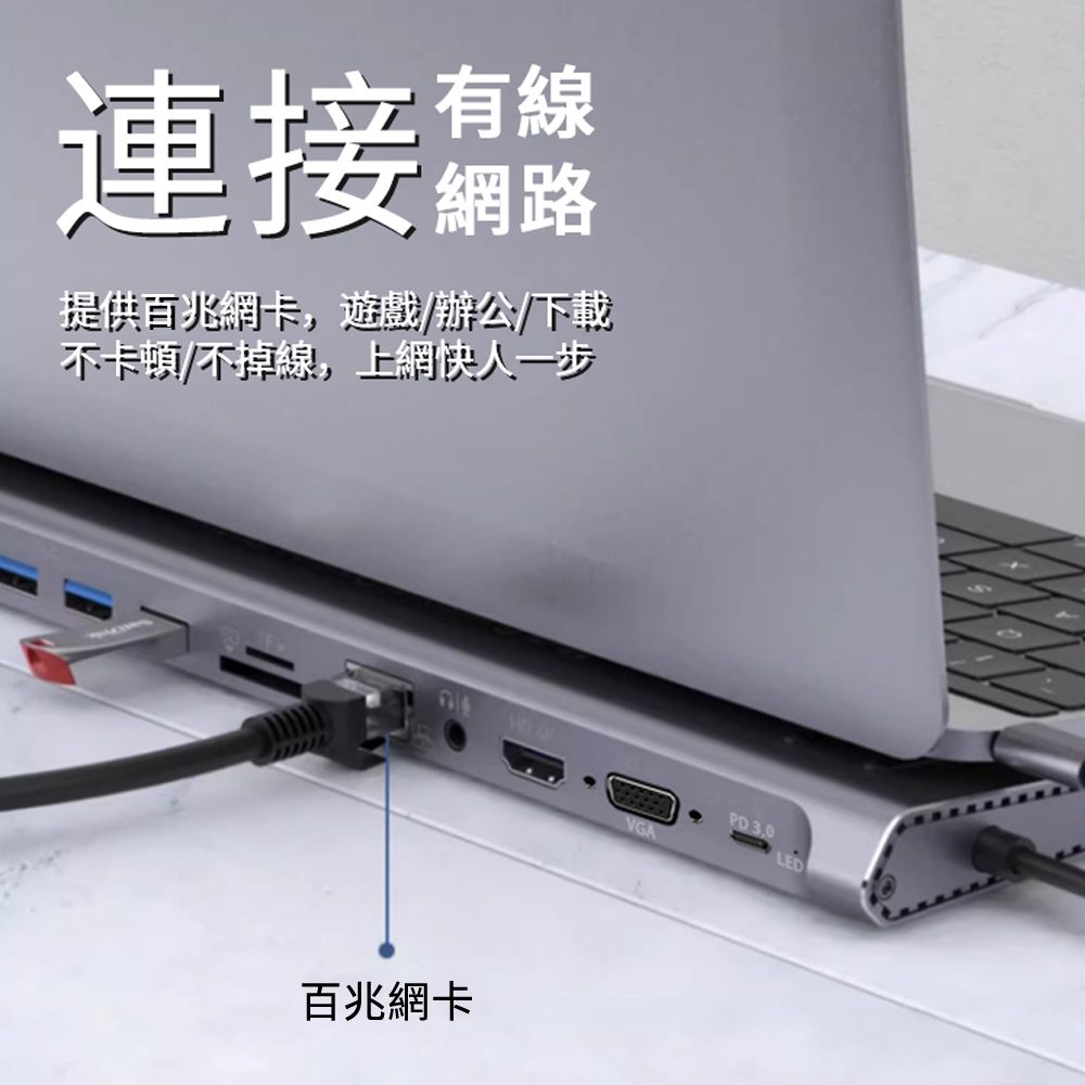 HADER 13合1 Type-C 多功能HUB轉接器筆電底座 HDMI USB3.0集線器  Mac轉接頭 (13孔位+底座)