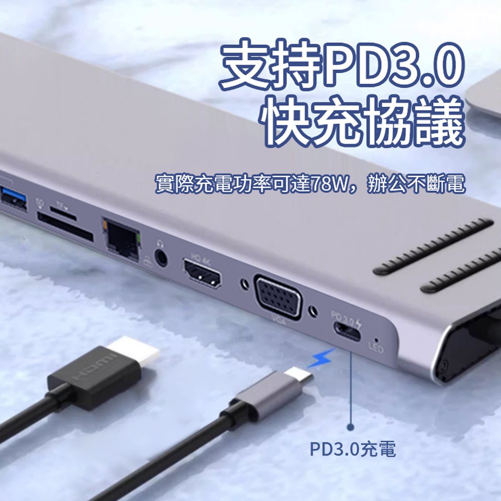 HADER 13合1 Type-C 多功能HUB轉接器筆電底座 HDMI USB3.0集線器  Mac轉接頭 (13孔位+底座)