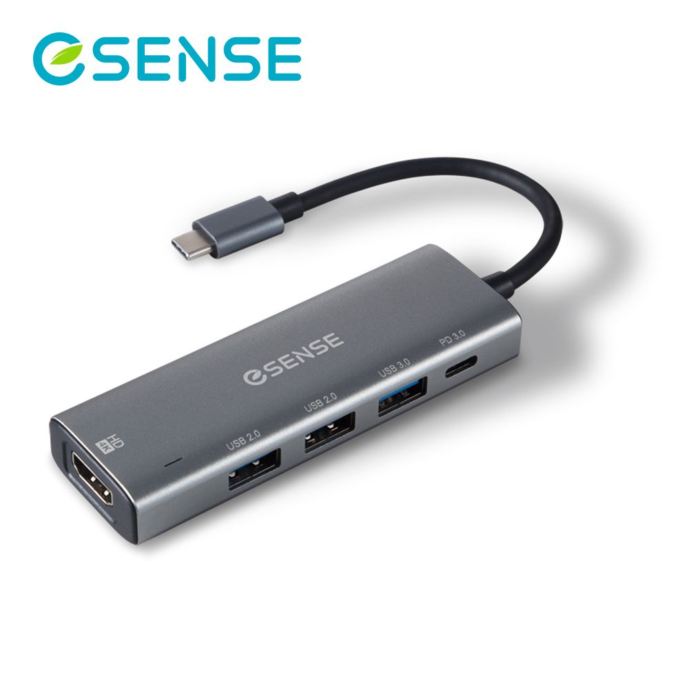 Esense 逸盛  Type-C TO HDMI/USB/PD轉接器 H546 (鈦金灰) PA