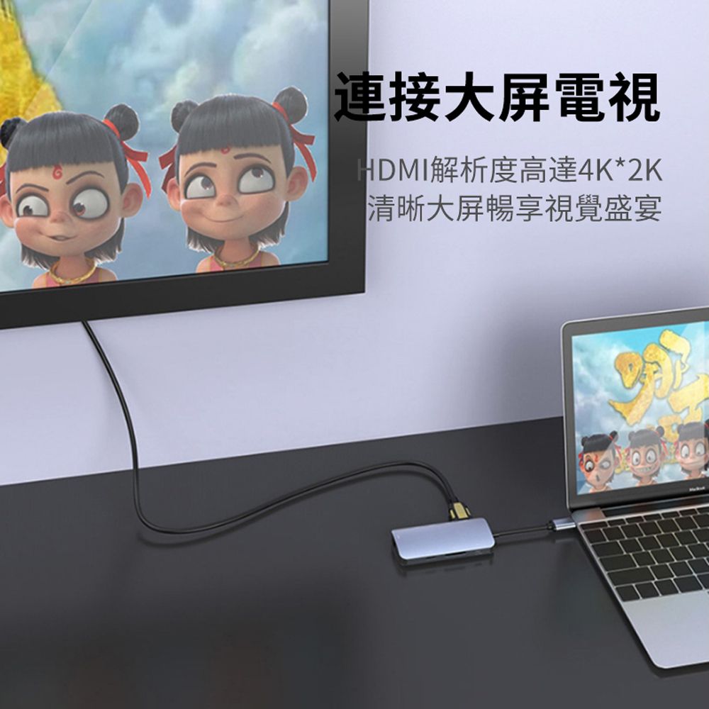 HADER Type-C 八合一多功能HUB轉接器 USB3.0 千兆網口 HDMI集線器 Mac轉接頭