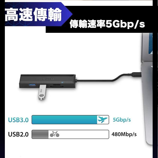 QGeeM  Type-C 5合1/USB3.0/SD/TF電腦擴充轉接器 0.8M