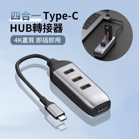 HADER Type-C 四合一HUB轉接器 USB集線器 HDMI轉換器 Mac轉接頭