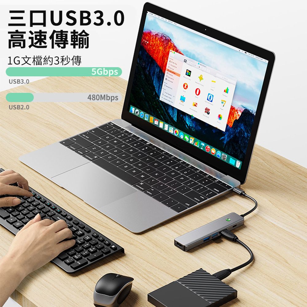 HADER Type-C 五合一多功能HUB轉接器 USB3.0 HDMI轉換器 Mac筆電轉接線