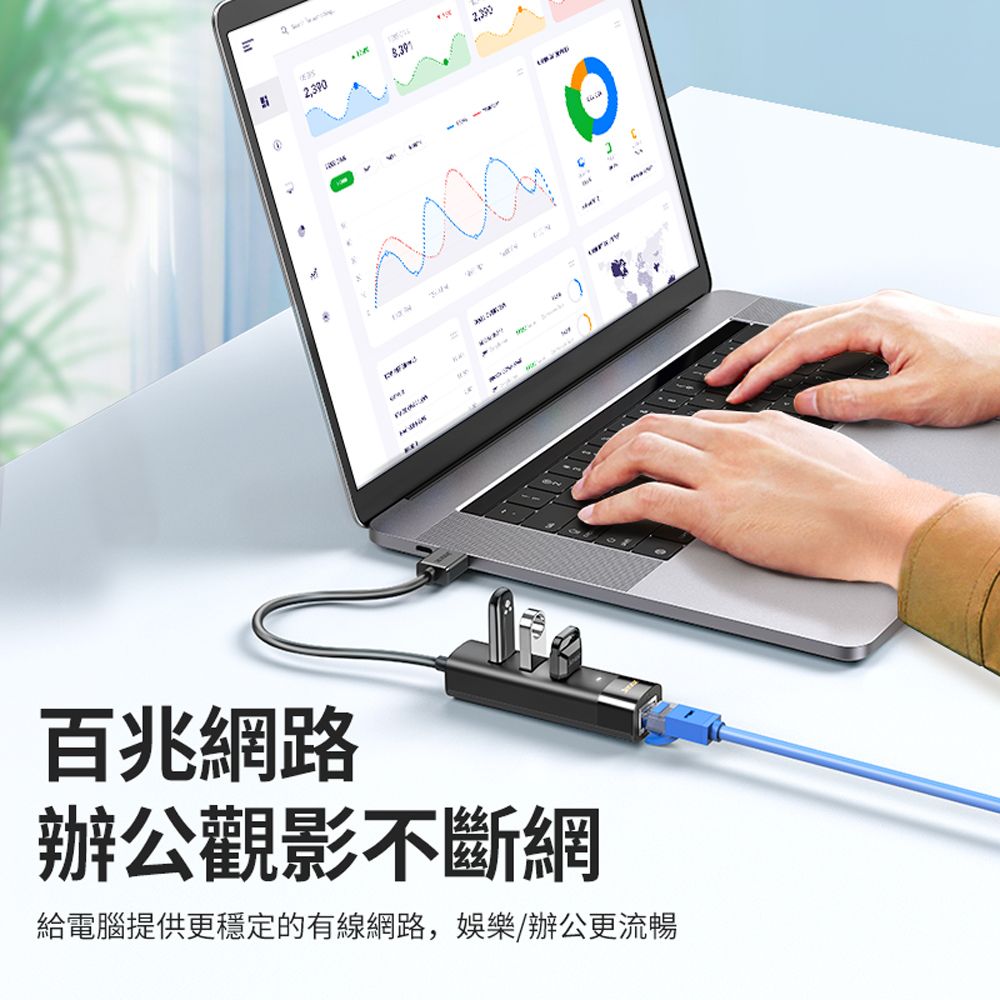 Jasoz 捷森 USB/Type-C 四合一多功能千兆網卡HUB轉接器 三孔USB+RJ45網路筆電轉接線 集線器