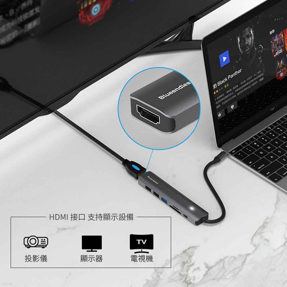 JDTECH 七合一Type-C 多功能HUB集線器 Macbook筆電轉接頭 USB擴充器 擴展塢 【PD快充/HDMI轉接/USB3.0/SD】