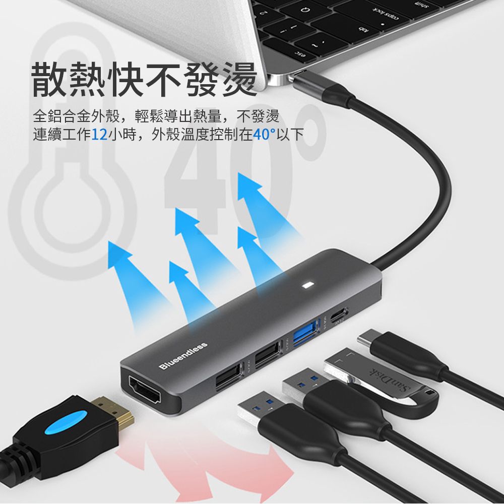 JDTECH 七合一Type-C 多功能HUB集線器 Macbook筆電轉接頭 USB擴充器 擴展塢 【PD快充/HDMI轉接/USB3.0/SD】